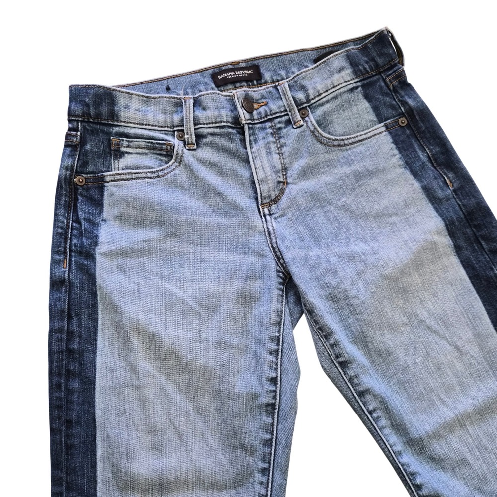 Banana Republic Two Tone Girlfriend Jeans Blue Side Stripe Denim 26P Petite